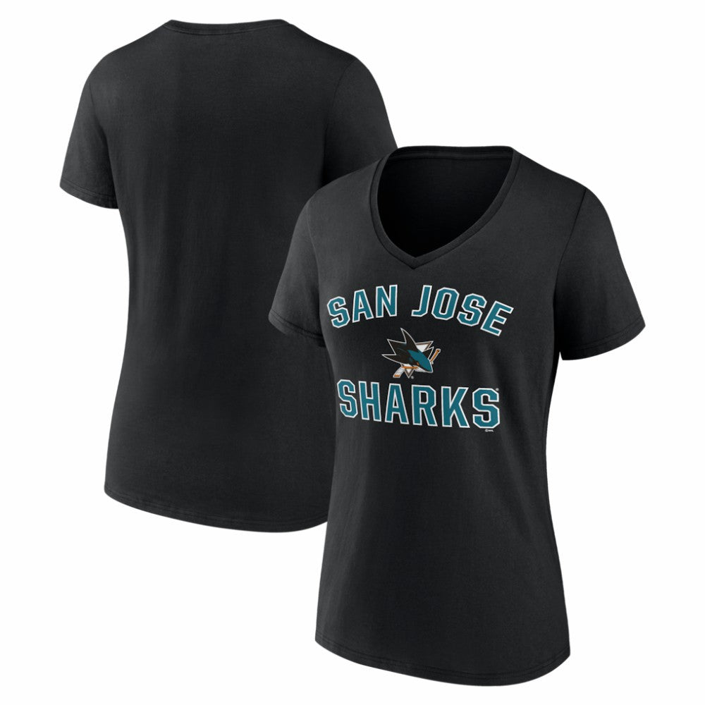 NHL Black San Jose Sharks Logo Athletic Women's Arch Victory V-Neck T-Shirt