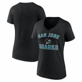 NHL Black San Jose Sharks Logo Athletic Women's Arch Victory V-Neck T-Shirt
