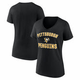 NHL Black Pittsburgh Penguins Logo Athletic Women's Arch Victory V-Neck T-Shirt