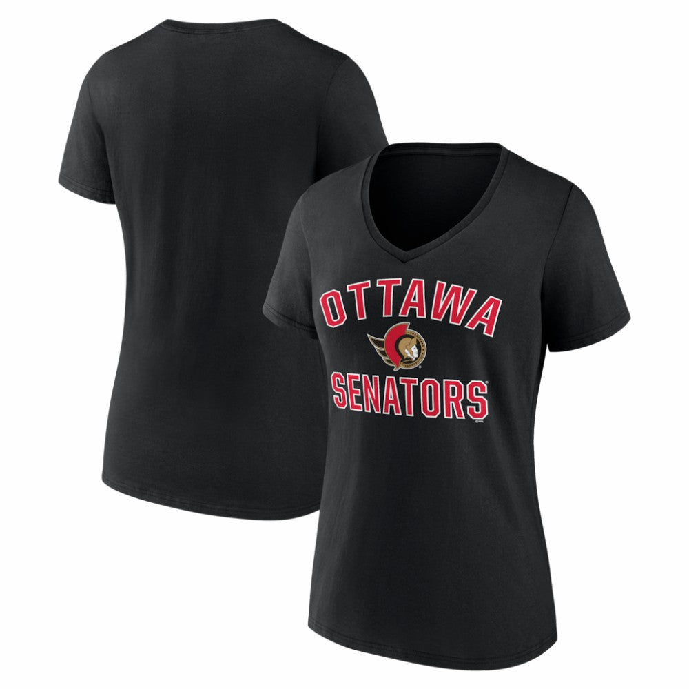 NHL Black Ottawa Senators Logo Athletic Women's Arch Victory V-Neck T-Shirt