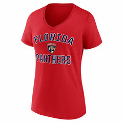 NHL Red Florida Panthers Logo Athletic Women's Arch Victory V-Neck T-Shirt