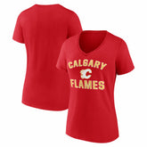 NHL Red Calgary Flames Logo Athletic Women's Arch Victory V-Neck T-Shirt