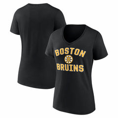 NHL Black Boston Bruins Logo Athletic Women's Arch Victory V-Neck T-Shirt