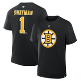 NHL Black Jeremy Swayman Boston Bruins Fanatics Authentic Stack Name & Number T-Shirt