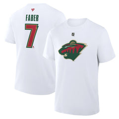 NHL White Brock Faber Minnesota Wild Fanatics Authentic Stack Name & Number T-Shirt