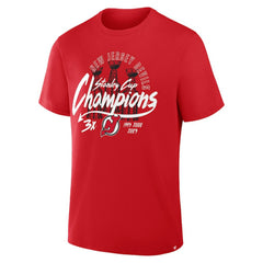 NHL Red New Jersey Devils Fanatics 3x Stanley Cup Champions T-Shirt