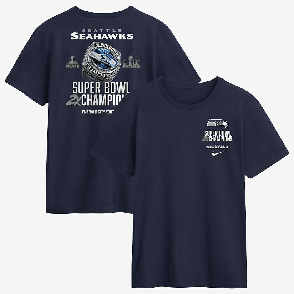 Two-Time Super Bowl Champions Downtown Ring Club T-Shirt - Seattle Seahawks