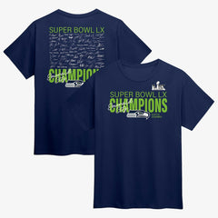 Super Bowl LX Champions Autograph Signing Roster T-Shirt - Seattle Seahawks