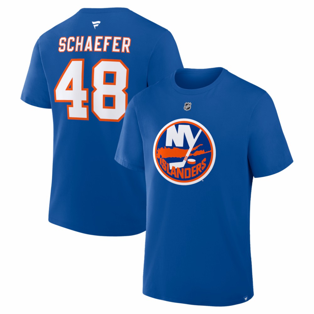 NHL Royal Matthew Schaefer New York Islanders Fanatics Authentic Stack Name & Number T-Shirt