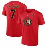 NHL Red Brady Tkachuk Ottawa Senators Fanatics Captain's Patch Authentic Stack Name & Number T-Shirt