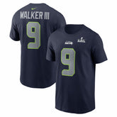 Kenneth Walker III Super Bowl LX Patch Name & Number T-Shirt - Seattle Seahawks