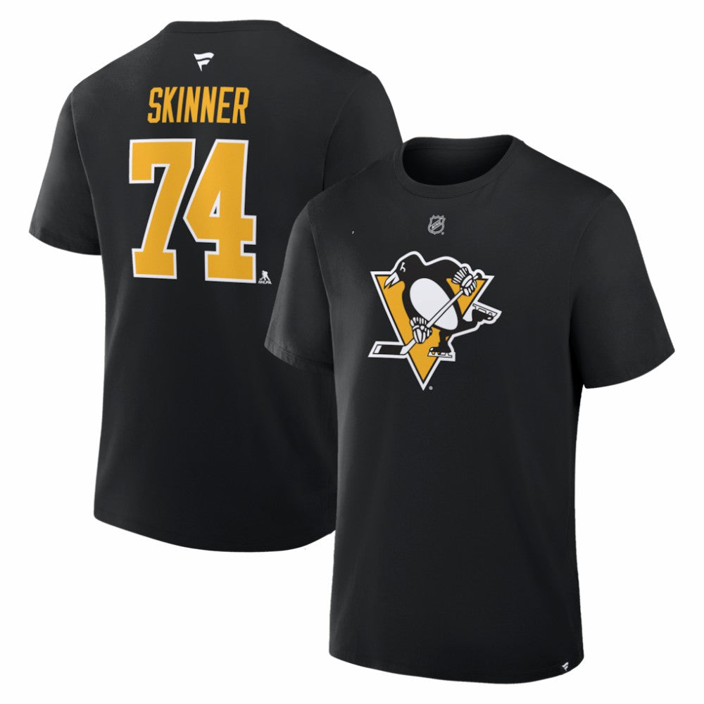 NHL Black Stuart Skinner Pittsburgh Penguins Fanatics Authentic Stack Name & Number T-Shirt