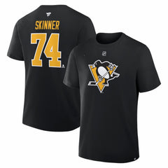 NHL Black Stuart Skinner Pittsburgh Penguins Fanatics Authentic Stack Name & Number T-Shirt