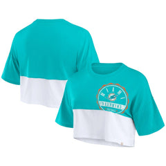 Women's Boxy Color Split Cropped T-Shirt - Miami Dolphins