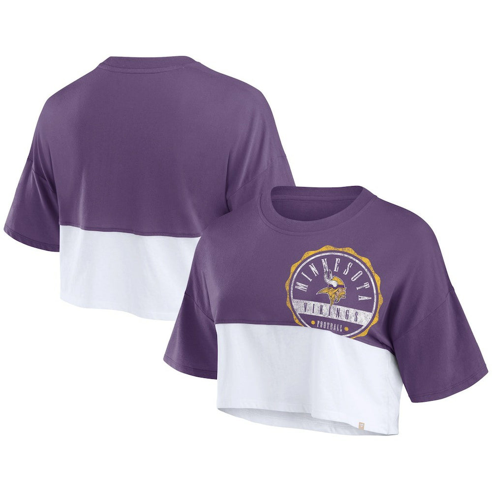 Women's Boxy Color Split Cropped T-Shirt - Minnesota Vikings