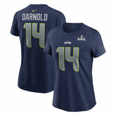 Sam Darnold Women's Super Bowl LX Patch Name & Number T-Shirt - Seattle Seahawks