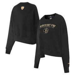 NBA Brooklyn Nets Pro Standard Women's Glam Cropped Pullover Sweatshirt - Black shop