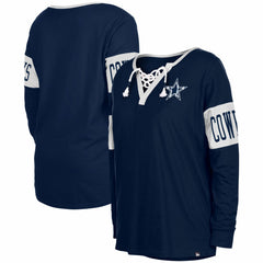 Women's Lace-Up Notch Neck Long Sleeve T-Shirt - Dallas Cowboys