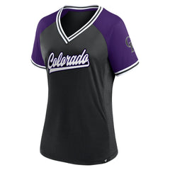 MLB Colorado Rockies Fanatics Women's Glitz & Glam League Diva Raglan V-Neck T-Shirt