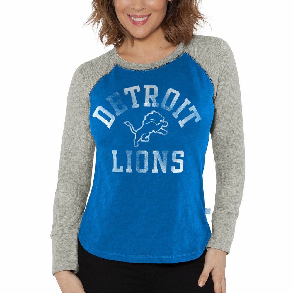 G-III 4Her by Carl Banks Women's Waffle Knit Raglan Long Sleeve T-Shirt - Detroit Lions