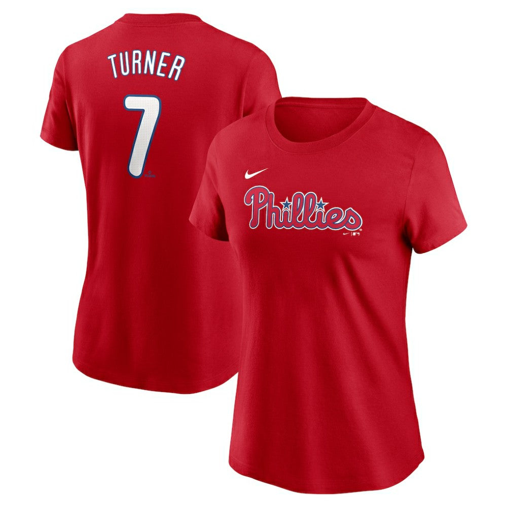 MLB Trea Turner Philadelphia Phillies Nike Women's Cooperstown Collection Fuse Name & Number T-Shirt
