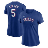 MLB Corey Seager Texas Rangers Nike Women's Cooperstown Collection Fuse Name & Number T-Shirt