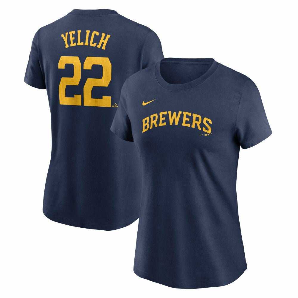 MLB Christian Yelich Milwaukee Brewers Nike Women's Cooperstown Collection Fuse Name & Number T-Shirt