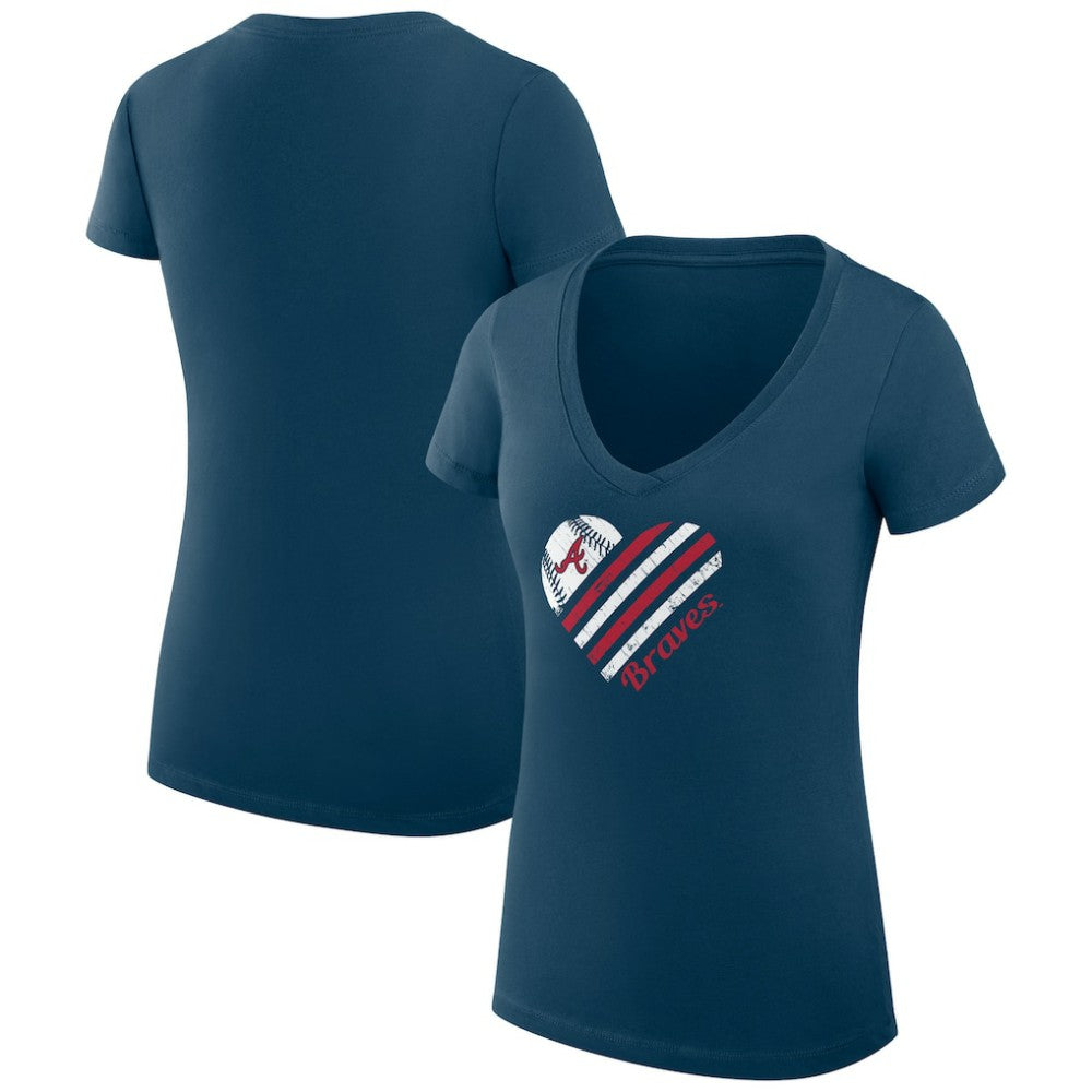 MLB Atlanta Braves G-III 4Her by Carl Banks Women's Super-Slim Fit Lightweight Heart V-Neck T-Shirt