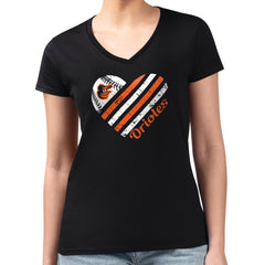 MLB Baltimore Orioles G-III 4Her by Carl Banks Women's Super-Slim Fit Lightweight Heart V-Neck T-Shirt