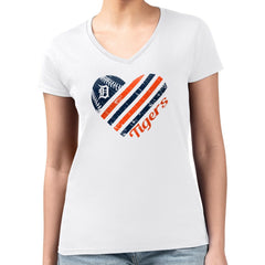 MLB Detroit Tigers G-III 4Her by Carl Banks Women's Super-Slim Fit Lightweight Heart V-Neck T-Shirt