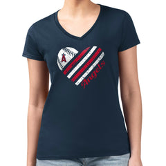 MLB Los Angeles Angels G-III 4Her by Carl Banks Women's Super-Slim Fit Lightweight Heart V-Neck T-Shirt