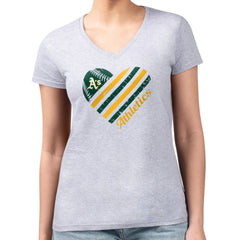 MLB Athletics G-III 4Her by Carl Banks Women's Super-Slim Fit Lightweight Heart V-Neck T-Shirt