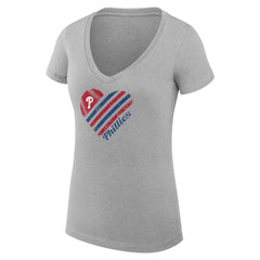 MLB Philadelphia Phillies G-III 4Her by Carl Banks Women's Super-Slim Fit Lightweight Heart V-Neck T-Shirt