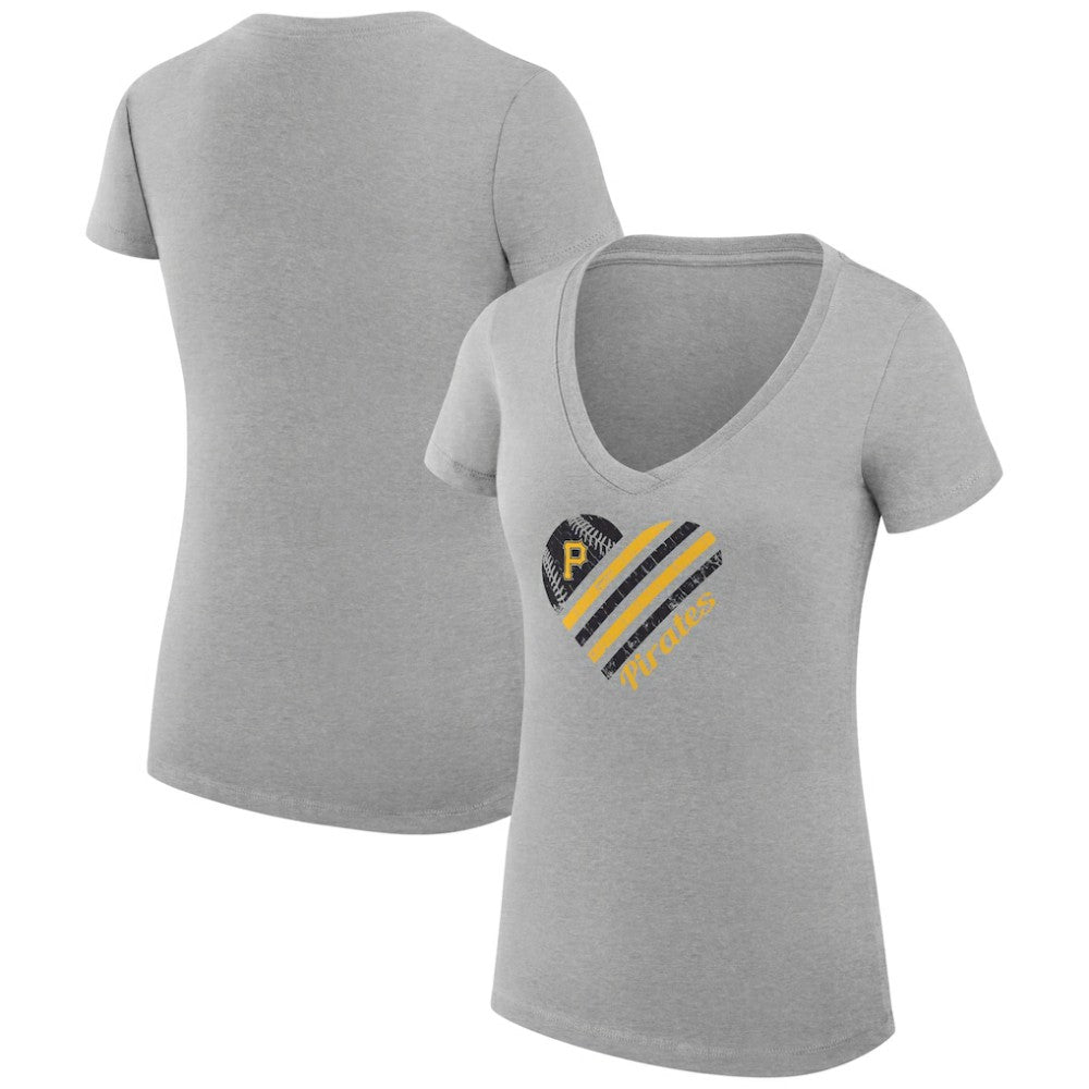 MLB Pittsburgh Pirates G-III 4Her by Carl Banks Women's Super-Slim Fit Lightweight Heart V-Neck T-Shirt