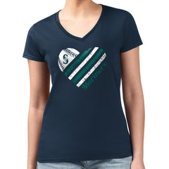 MLB Seattle Mariners G-III 4Her by Carl Banks Women's Super-Slim Fit Lightweight Heart V-Neck T-Shirt