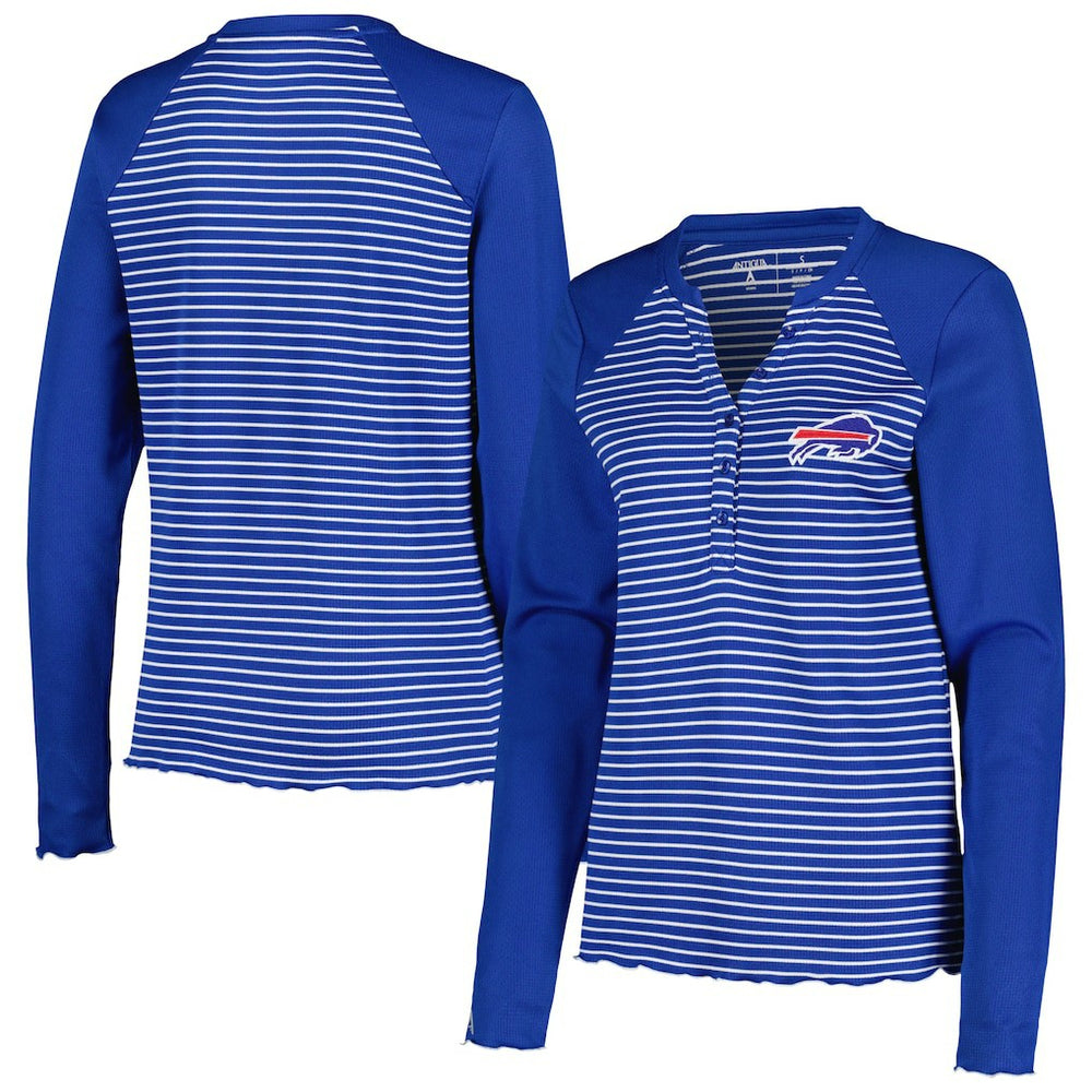 Antigua Women's Maverick Waffle Henley Long Sleeve T-Shirt - Buffalo Bills