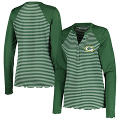 Antigua Women's Maverick Waffle Henley Long Sleeve T-Shirt - Green Bay Packers