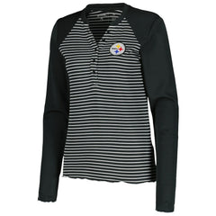 Antigua Women's Maverick Waffle Henley Long Sleeve T-Shirt - Pittsburgh Steelers