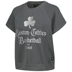 NBA Boston Celtics The Wild Collective Women's Embroidered Fleece Raglan Short Sleeve Pullover Sweatshirt