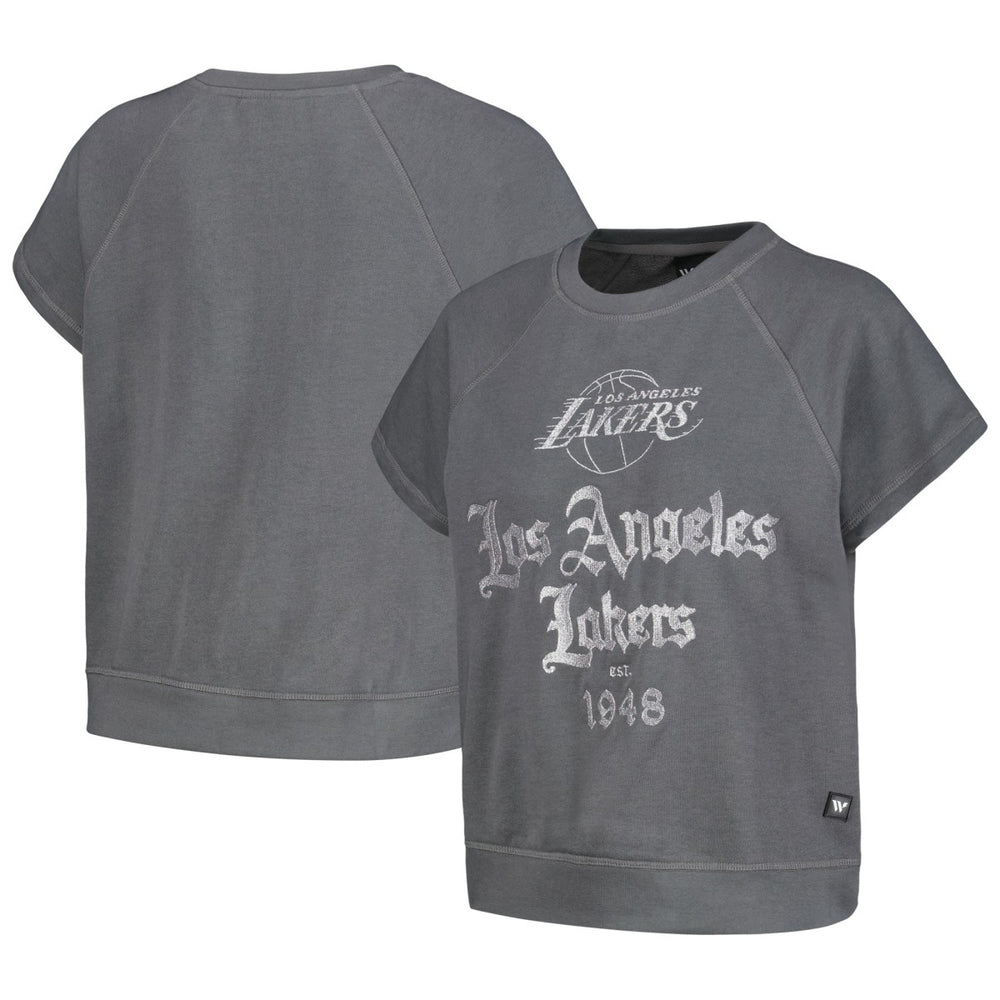 NBA Los Angeles Lakers The Wild Collective Women's Embroidered Fleece Raglan Short Sleeve Pullover Sweatshirt