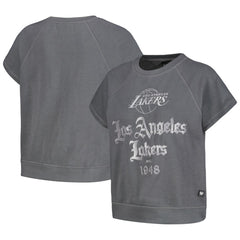 NBA Los Angeles Lakers The Wild Collective Women's Embroidered Fleece Raglan Short Sleeve Pullover Sweatshirt