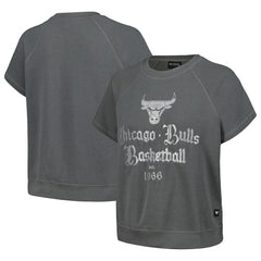 NBA Chicago Bulls The Wild Collective Women's Embroidered Fleece Raglan Short Sleeve Pullover Sweatshirt sale