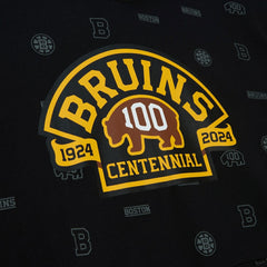 NHL Black Boston Bruins Mitchell & Ness 100th Anniversary Allover Print Pullover Hoodie