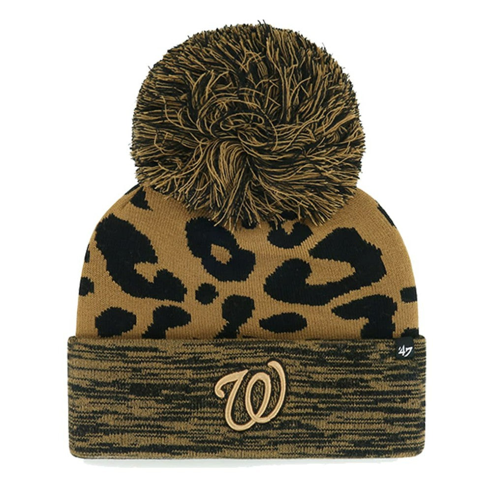 MLB Washington Nationals '47 Women's Leopard Rosette Cuffed Knit Hat with Pom