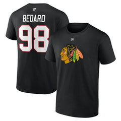 NHL Black Connor Bedard Chicago Blackhawks Fanatics Authentic Stack Name & Number T-Shirt