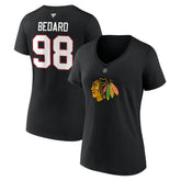 NHL Black Connor Bedard Chicago Blackhawks Fanatics Women's Authentic Stack Name & Number V-Neck T-Shirt