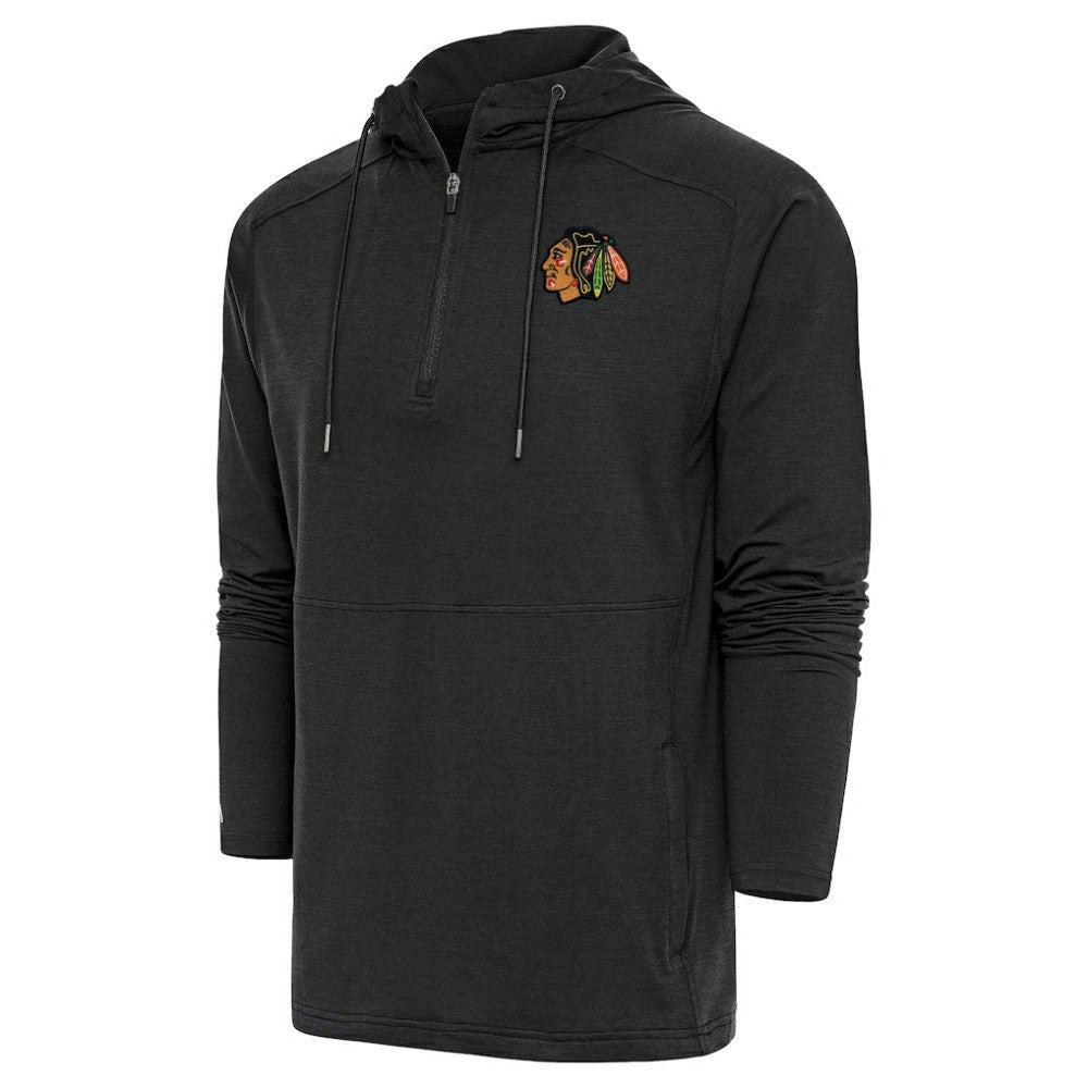 NHL Heather Black Chicago Blackhawks Antigua Spikes Raglan Quarter-Zip Hoodie