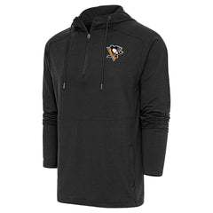 NHL Heather Black Pittsburgh Penguins Antigua Spikes Raglan Quarter-Zip Hoodie
