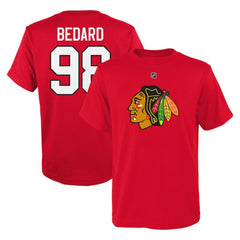 NHL Red Connor Bedard Chicago Blackhawks Preschool Authentic Stack Name & Number T-Shirt