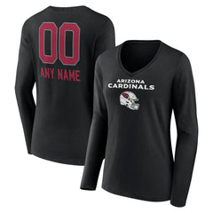 Women's Personalized Name & Number Team Wordmark Long Sleeve V-Neck T-Shirt - Arizona Cardinals
